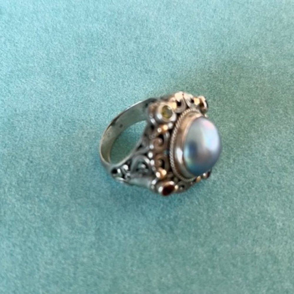 Sterling Silver/Black Tahitian Pearl Cocktail Ring
